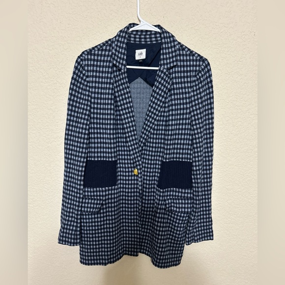 Cabi Checkered Plaid Blazer Jacket women’s navy Blue Career Academia size large - Picture 3 of 13